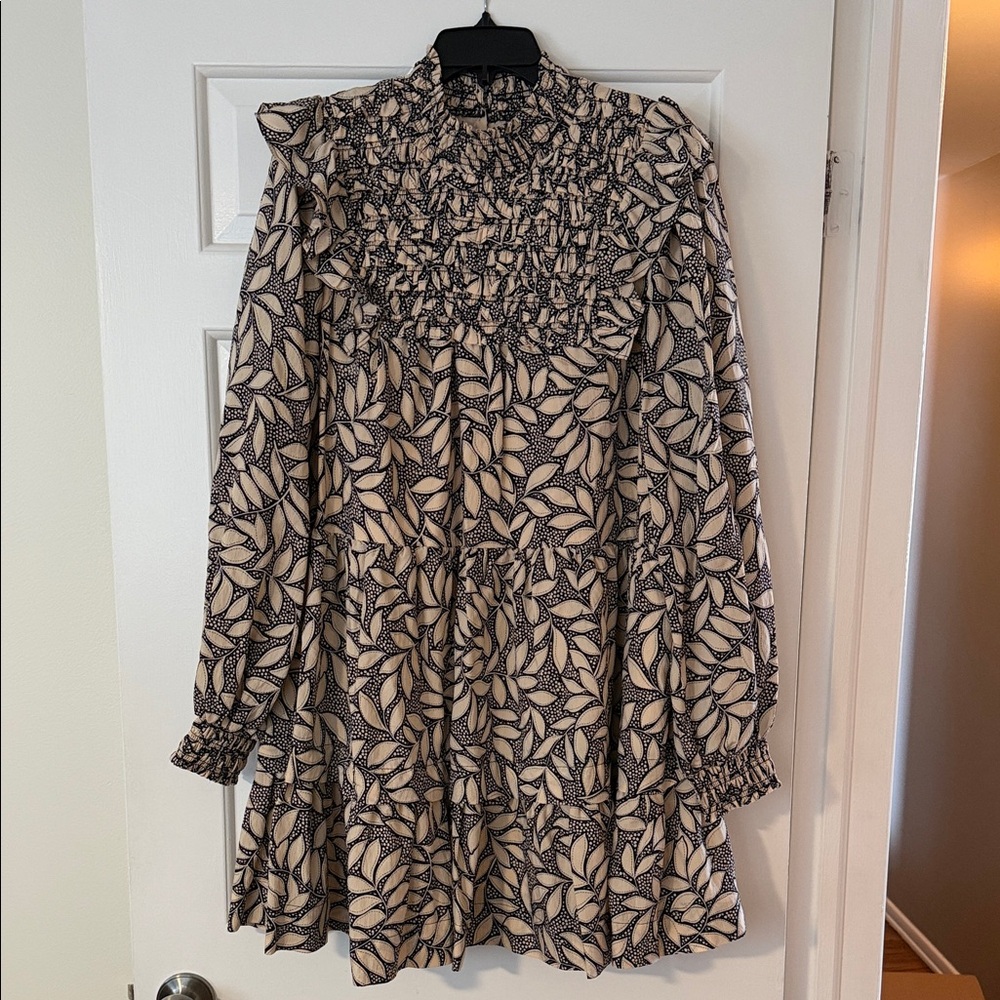 Anthropologie Black and Cream Leaf Pattern Dress